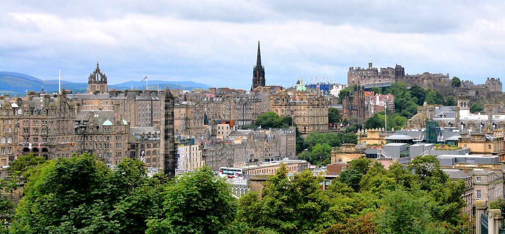 The Edinburgh skyline with the castle on its crag above the dense Old Town